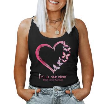 Pink Butterfly Heart Im A Survivor Breast Cancer Awareness Women Tank Top Basic Casual Daily Weekend Graphic - Thegiftio