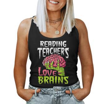 Reading Teachers Love Brains Zombie Teacher School Halloween Women Tank Top Basic Casual Daily Weekend Graphic - Thegiftio UK