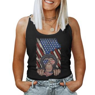 Retro American Flag Monkey Dad Mom Monkey Lover 4Th Of July Women Tank Top Basic Casual Daily Weekend Graphic - Thegiftio