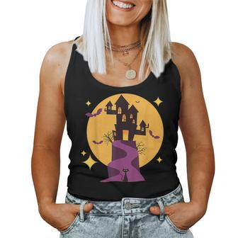 Spooky Haunted House Mid-Century Modern Cats For Halloween Women Tank Top Basic Casual Daily Weekend Graphic - Thegiftio UK