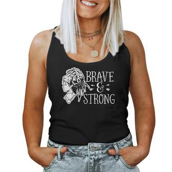 Strong Woman Brave And Strong For Dark Colors White Women Tank Top Basic Casual Daily Weekend Graphic - Seseable