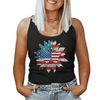 Sunflower Butterfly Usa Flag Independence Day 4Th Of July Women Tank Top Basic Casual Daily Weekend Graphic - Thegiftio