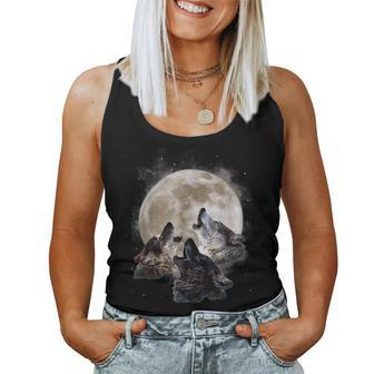 Three Wolves Howling At The Moon - Wolf Lover Women Tank Top Basic Casual Daily Weekend Graphic - Thegiftio UK