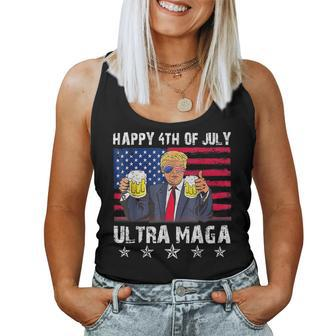 Ultra Mega Pro Trump Beer Drinking Happy 4Th Of July Us Flag Women Tank Top Basic Casual Daily Weekend Graphic - Thegiftio UK