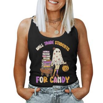 Will Trade Students For Candy Teacher Halloween Spooky Women Tank Top Basic Casual Daily Weekend Graphic - Thegiftio UK