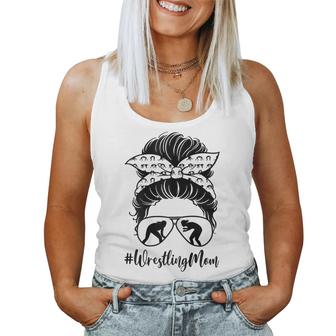 Womens Wrestling Mom Life Messy Bun Hair Glasses Mothers Day Gift  Women Tank Top Basic Casual Daily Weekend Graphic