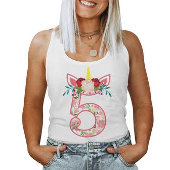 Kids 5 Year Old Gifts 5Th Birthday Girls Unicorn Face Flower  Women Tank Top Basic Casual Daily Weekend Graphic