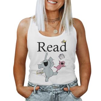 Teacher Library Read Book Club Piggie Elephant Pigeons Funny  Women Tank Top Basic Casual Daily Weekend Graphic