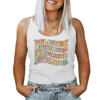 Believer Motivator Innovator Educator Retro Teacher Gifts V4 Women Tank Top Basic Casual Daily Weekend Graphic - Thegiftio