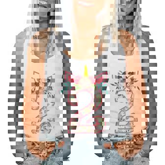 Kids 2 Year Old Gifts 2Nd Birthday Girls Unicorn Face Flower Women Tank Top Basic Casual Daily Weekend Graphic - Thegiftio