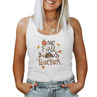 One Fall Bulous Teacher Turkey Thanksgiving Women Tank Top Basic Casual Daily Weekend Graphic - Seseable