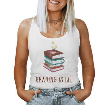 Reading Is Lit Literacy Book Flower Literature Teacher Lover Women Tank Top Basic Casual Daily Weekend Graphic - Thegiftio UK