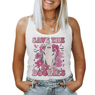 Save The Boobies Pink Ghost Women Breast Cancer Halloween Women Tank Top Basic Casual Daily Weekend Graphic - Thegiftio UK