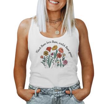 Teach Them Love Them Watch Them Grow Wildflower Best Teacher Women Tank Top Basic Casual Daily Weekend Graphic - Thegiftio