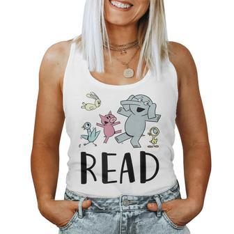 Teacher Library Funny Read Book Club Piggie Elephant Pigeons Women Tank Top Basic Casual Daily Weekend Graphic - Thegiftio