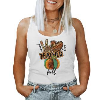 Teacher Peace Love Fall 1St Grade Women Tank Top Basic Casual Daily Weekend Graphic - Seseable