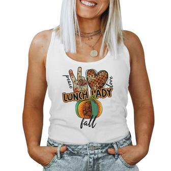 Teacher Peace Love Fall Lunch Lady Women Tank Top Basic Casual Daily Weekend Graphic - Seseable