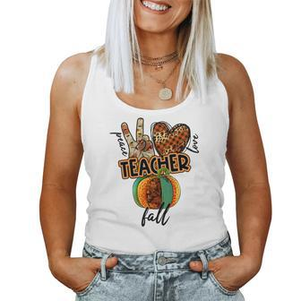 Teacher Peace Love Fall V2 Women Tank Top Basic Casual Daily Weekend Graphic - Seseable