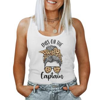 Womens Funny Captain Wife Dibs On The Captain Saying Cute Messy Bun Women Tank Top Basic Casual Daily Weekend Graphic - Thegiftio UK