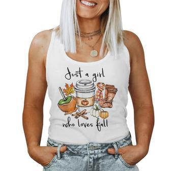 Womens Just A Girl Who Loves Fall Pumpin Spice Latte Autumn Women Tank Top Basic Casual Daily Weekend Graphic - Thegiftio UK