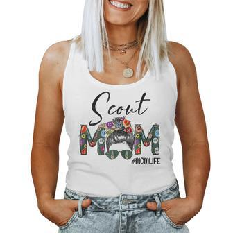 Womens Mothers Day Womens Scouting Scout Mom Life Messy Bun Hair Women Tank Top Basic Casual Daily Weekend Graphic - Thegiftio UK