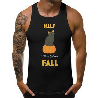 Man I Love Fall Pumpkin Black Cat Men Tank Top Daily Basic Casual Graphic - Seseable