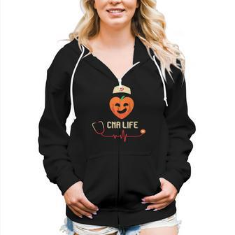 Cna Life Nurse Heartbeat Job Fall Pumpkin Women Hoodie Casual Graphic Zip Up Hooded Sweatshirt - Seseable