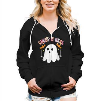 Creep It Real Ghost Kids Boys Girls Halloween Costume Women Hoodie Casual Graphic Zip Up Hooded Sweatshirt - Thegiftio UK