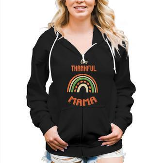 Fall Rainbow One Thankful Mama Gift For Mom Women Hoodie Casual Graphic Zip Up Hooded Sweatshirt - Seseable