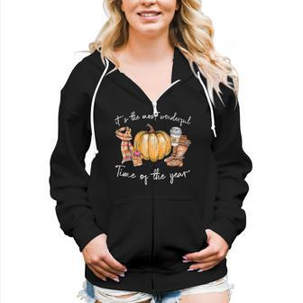 Its The Most Wonderful Time Of The Year Pumpkin Autumn Fall Women Hoodie Casual Graphic Zip Up Hooded Sweatshirt - Thegiftio UK