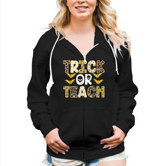 Trick Or Teach Cute Halloween Costume Boo Teacher Women Hoodie Casual Graphic Zip Up Hooded Sweatshirt - Thegiftio UK