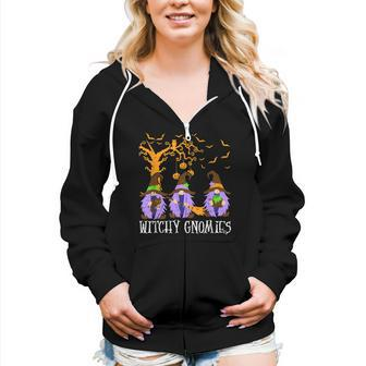 Witchy Gnomies Halloween Party Gnome Witch Gnome Wizard Women Hoodie Casual Graphic Zip Up Hooded Sweatshirt - Thegiftio UK