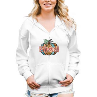Colorful Pumpkin Blessed Thankful Fall Gift Women Hoodie Casual Graphic Zip Up Hooded Sweatshirt - Seseable