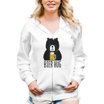 Funny Oktoberfest Design Bier Beer Bear Hug German Party V2 Women Hoodie Casual Graphic Zip Up Hooded Sweatshirt - Seseable