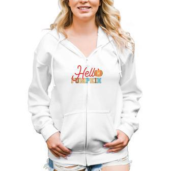 Hello Pumpkin Fall Season Gift Idea Women Hoodie Casual Graphic Zip Up Hooded Sweatshirt - Seseable