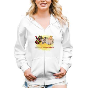 Peace Love Pumpkin Fall Season Gift Idea Women Hoodie Casual Graphic Zip Up Hooded Sweatshirt - Seseable
