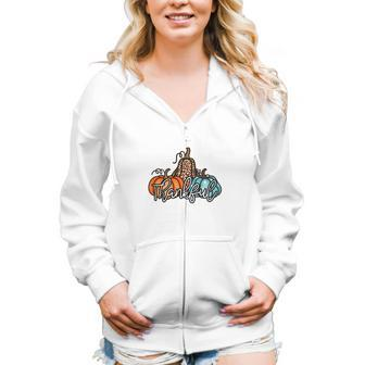 Thankful Colorful Pumpkins Fall Season Women Hoodie Casual Graphic Zip Up Hooded Sweatshirt - Seseable