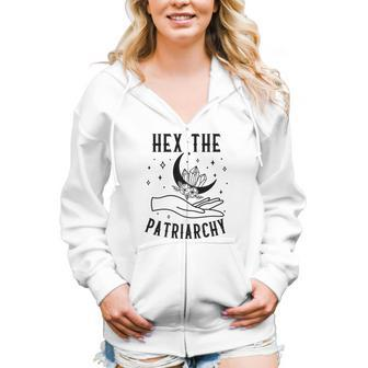 Witch Hex The Patriarchy Feminist Halloween Witch Vibes Women Hoodie Casual Graphic Zip Up Hooded Sweatshirt - Thegiftio UK