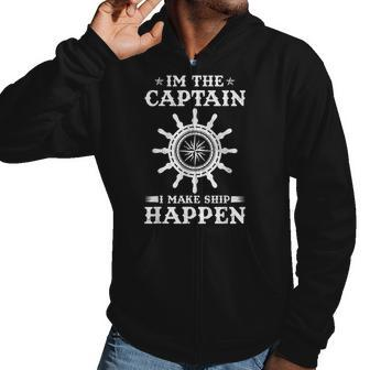 Funny Im The Captain I Make Ship Happen Boating Men Hoodie Casual Graphic Zip Up Hooded Sweatshirt - Thegiftio