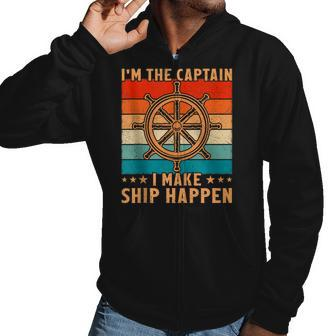 Vintage Retro Ship Wheel Im The Captain I Make Ship Happen Men Hoodie Casual Graphic Zip Up Hooded Sweatshirt - Thegiftio UK