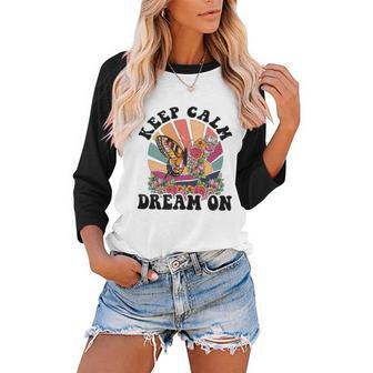 Keep Calm Dream On Vintage Boho Design V2 Women Baseball Tee Raglan Graphic Shirt - Seseable
