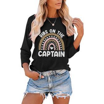 Womens Funny Captain Wife Dibs On The Captain Saying Cute Rainbow Women Baseball Tee Raglan Graphic Shirt - Thegiftio UK
