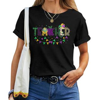 Funny Teacher Mardi Gras Family Matching Outfit  Women T-shirt Casual Daily Crewneck Short Sleeve Graphic Basic Unisex Tee