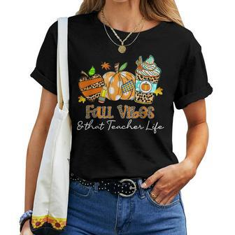 Fall Vibes & That Teacher Life Apple Pencil Pumpkin Fall Women T-shirt - Thegiftio UK