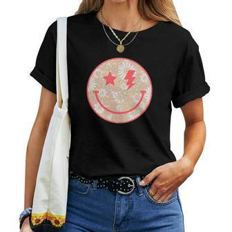 Floral Smiley Happy Face Retro Vintage V2 Women T-shirt - Seseable