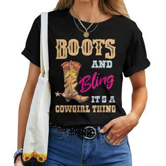 Girls Boots Bling Its A Cowgirl Thing Cute Horseback Cowgirl Women T-shirt - Thegiftio UK