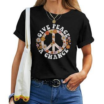 Hippie Give Peace A Chance Peace Symbol Women T-shirt - Seseable