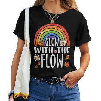 Hippie Glow With The Flow Rainbow Custom Women T-shirt - Seseable