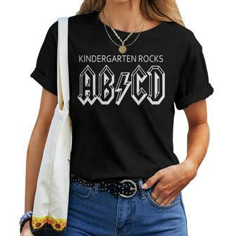 Kindergarten Rocks Abcd Teacher Kid Back To School On Back Women T-shirt - Thegiftio UK