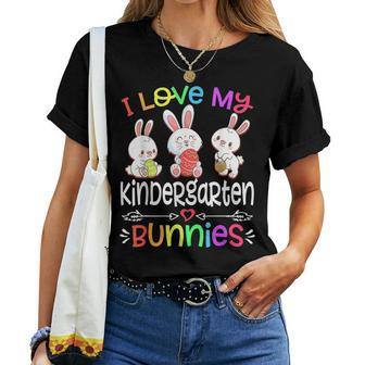 I Love My Kindergarten Bunnies Teacher Easter Day Bunny Egg Women T-shirt - Thegiftio UK